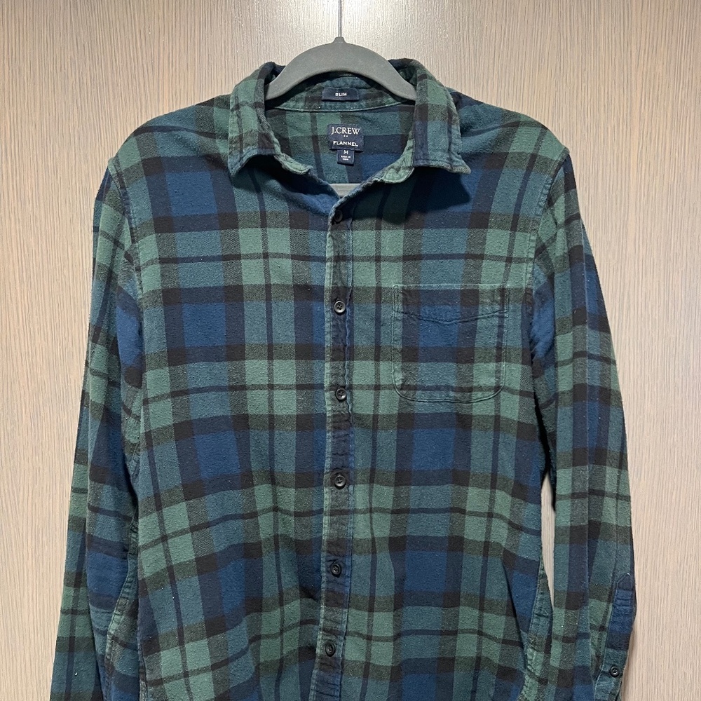 J. Crew Men's M Blue and Green Plaid Flannel Button Down Shirt
